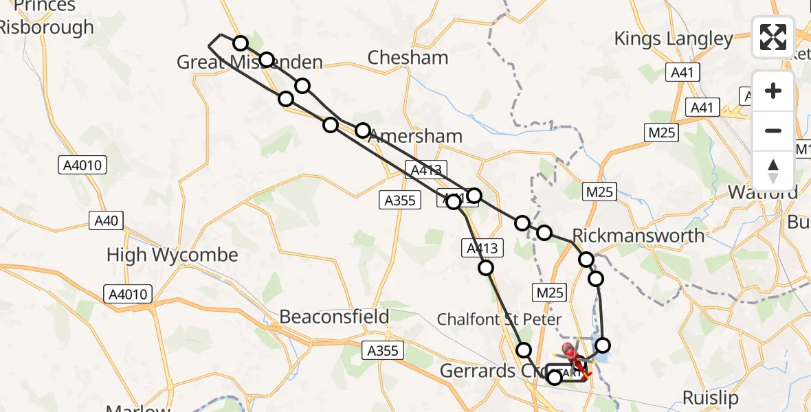 Flight route Air Ambulance Helicopter Denham Aerodrome - Denham Aerodrome, 01 July 2026, 13:13