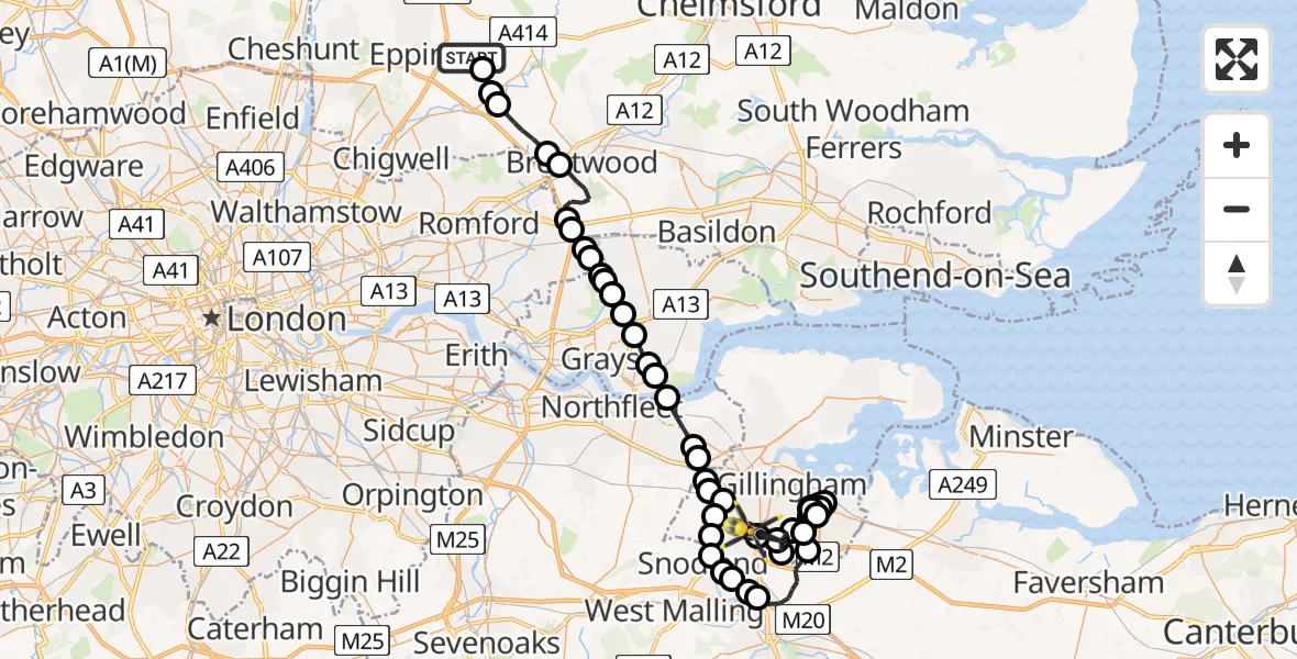 Flight route Police Helicopter Woodhatch - Rochester Airport, 01 July 2026, 13:22
