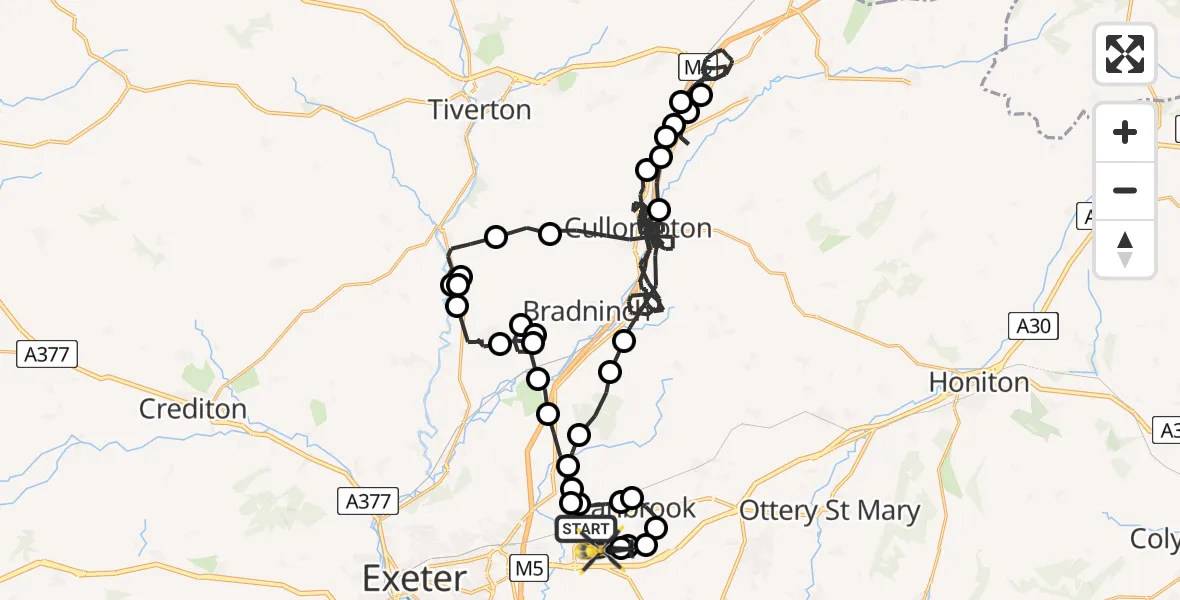 Flight route Police Helicopter East Devon - Exeter International Airport, 01 July 2026, 13:24