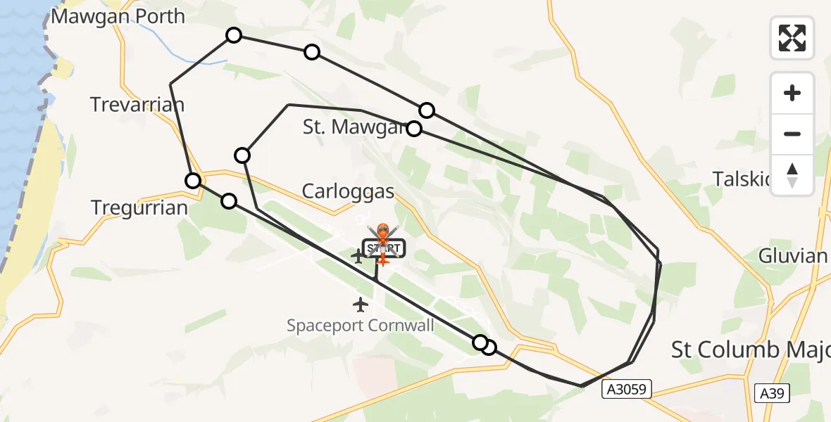 Flight route Coastguard Helicopter Cornwall Airport Newquay - Cornwall Airport Newquay, 01 July 2026, 13:27