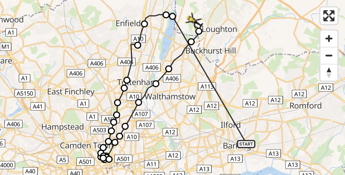 Flight route Police Helicopter Thames View - Metropolitan Police Air Support Unit Lippitts Hill, 01 July 2026, 13:46