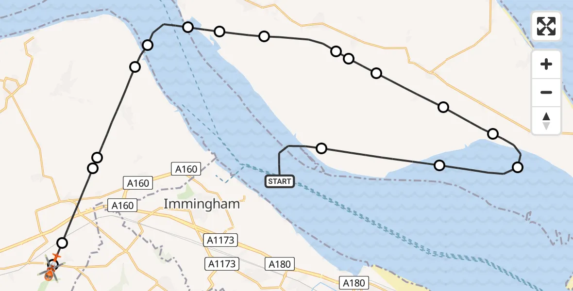 Flight route Coastguard Helicopter North Sea - Humberside Airport, 01 July 2026, 13:56