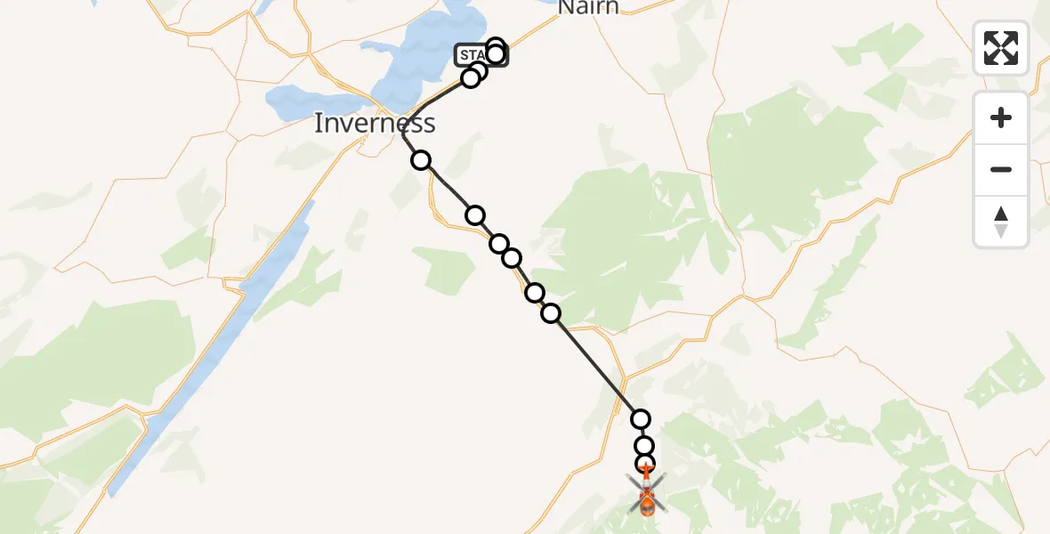 Flight route Coastguard Helicopter Inverness Airport - Highland, 01 July 2026, 14:02