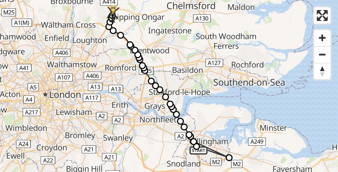 Flight route Police Helicopter Rochester - North Weald Bassett, 01 July 2026, 14:07