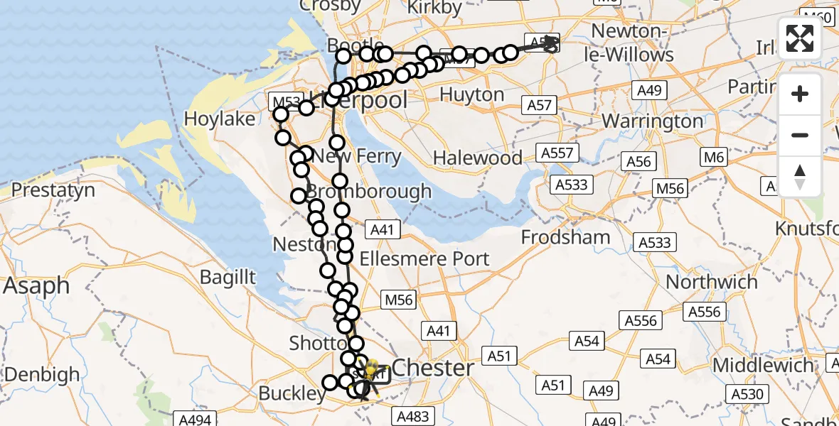 Flight route Police Helicopter Hawarden Airport - Hawarden Airport, 01 July 2026, 14:14
