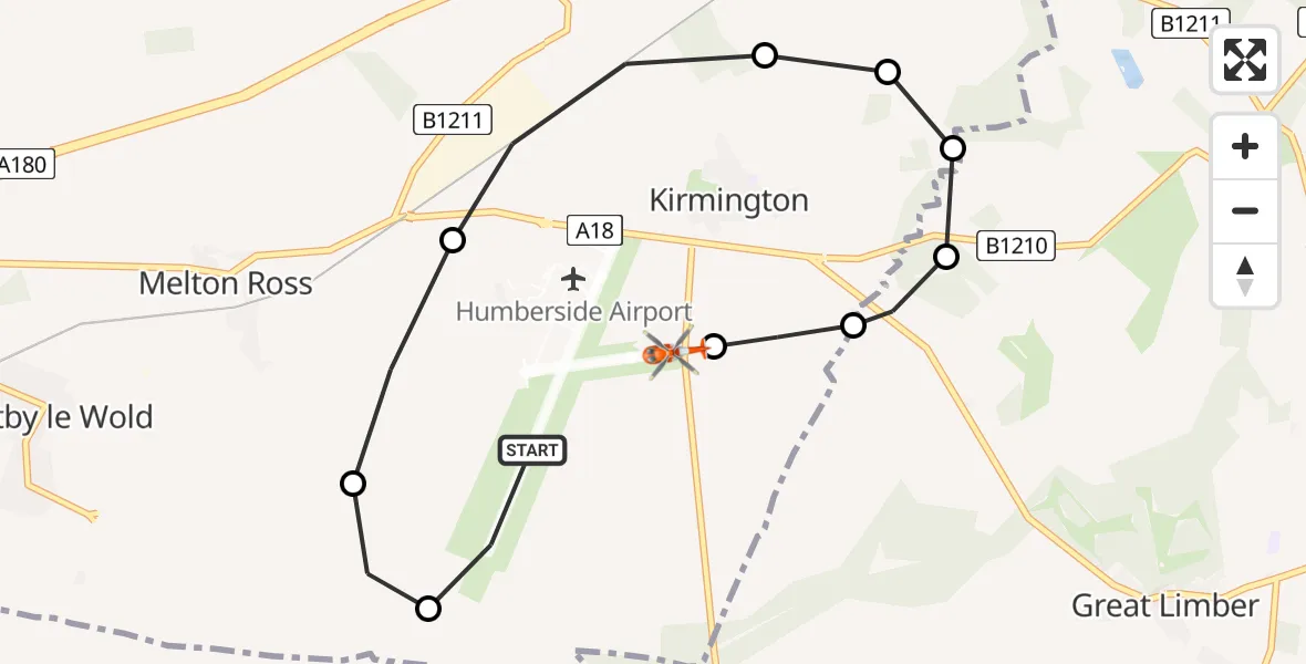 Flight route Coastguard Helicopter Humberside Airport - Humberside Airport, 01 July 2026, 14:16