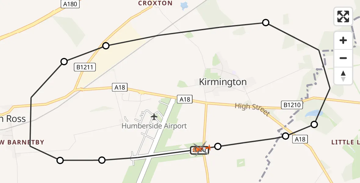 Flight route Coastguard Helicopter Humberside Airport - Humberside Airport, 01 July 2026, 14:20