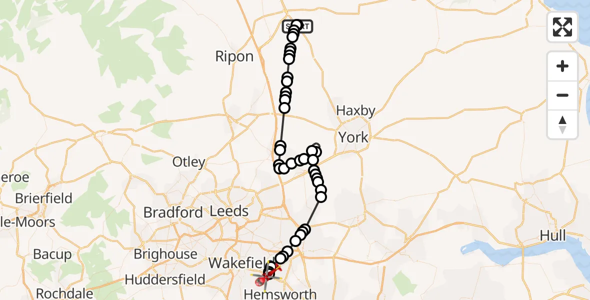 Flight route Air Ambulance Helicopter Great Thirkleby - YAA Nostell Helicopter Port, 01 July 2026, 14:21