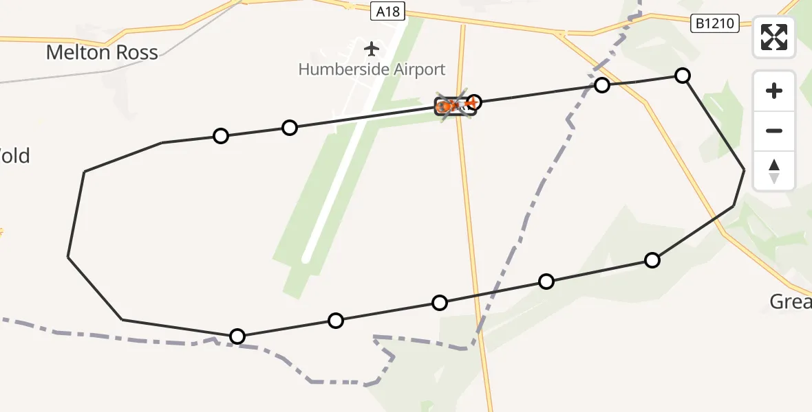 Flight route Coastguard Helicopter Humberside Airport - Great Limber CP, 01 July 2026, 14:27