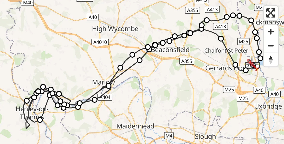 Flight route Air Ambulance Helicopter Denham Aerodrome - Denham Aerodrome, 01 July 2026, 14:31