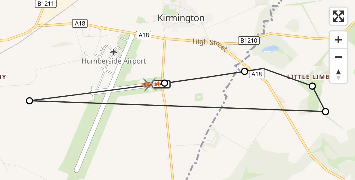 Flight route Coastguard Helicopter Humberside Airport - Humberside Airport, 01 July 2026, 14:35