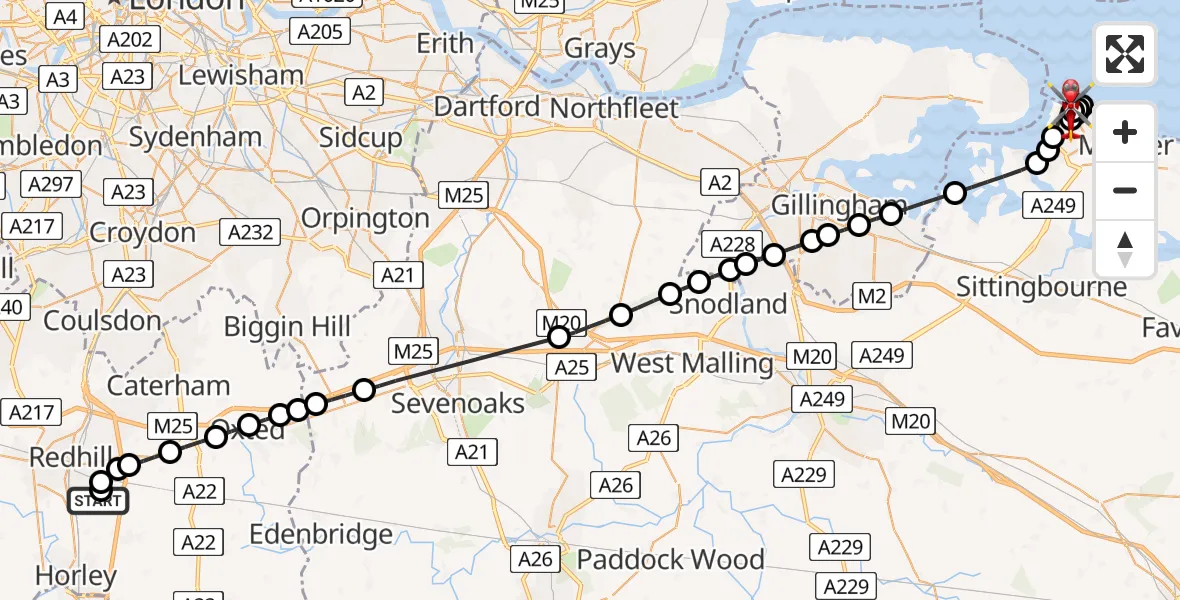 Flight route Air Ambulance Helicopter Redhill Aerodrome - Sheerness, 01 July 2026, 15:02