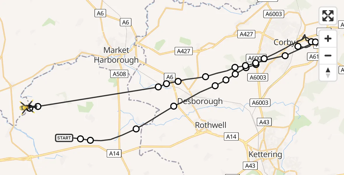 Flight route Police Helicopter Sibbertoft - Sulby, 01 July 2026, 15:20