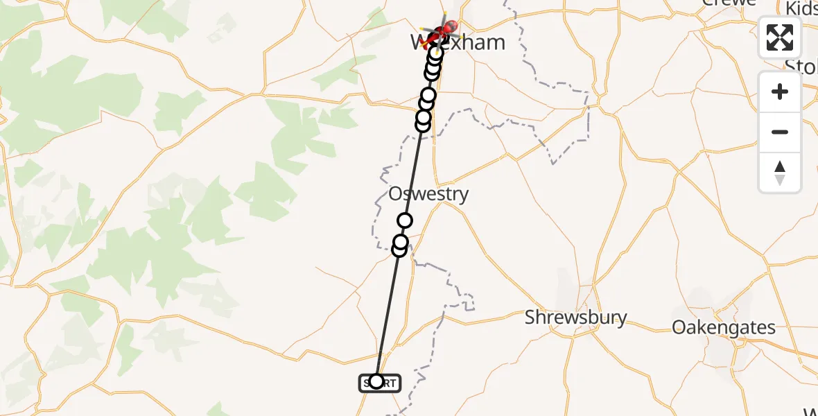 Flight route Air Ambulance Helicopter Welshpool Airport - Southsea, 01 July 2026, 15:35