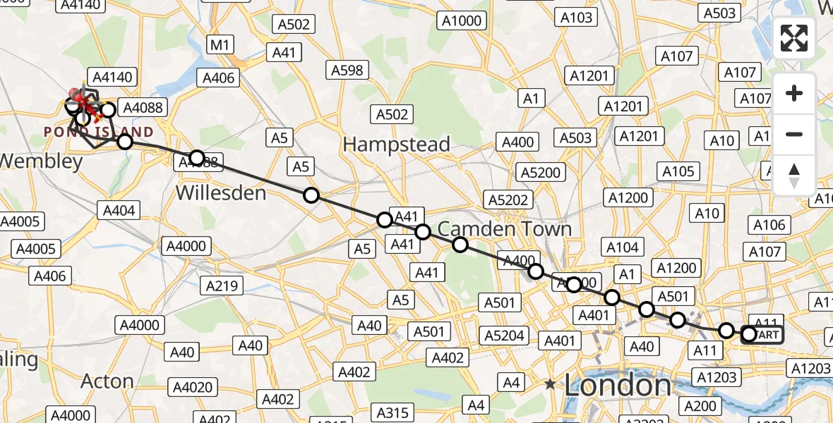 Flight route Air Ambulance Helicopter Royal London Hospital - Preston, 01 July 2026, 16:09