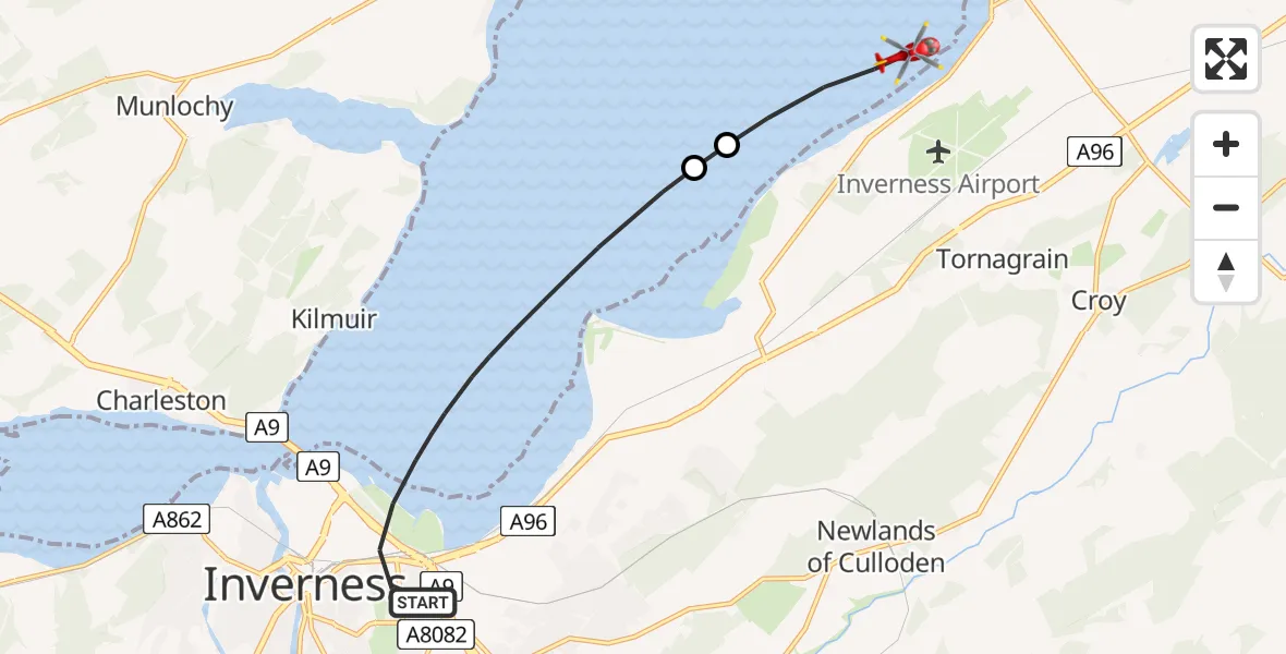 Flight route Air Ambulance Helicopter Inverness - Mains of Connage, 01 July 2026, 16:12