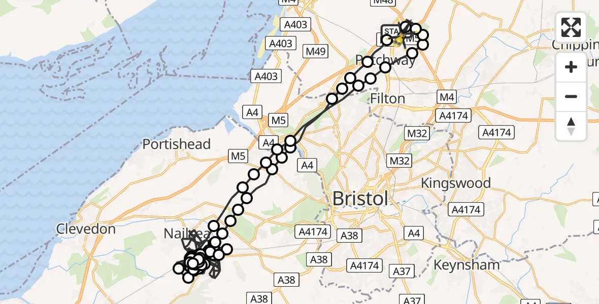 Flight route Police Helicopter Almondsbury Helicopter Base - Almondsbury Helicopter Base, 01 July 2026, 16:49