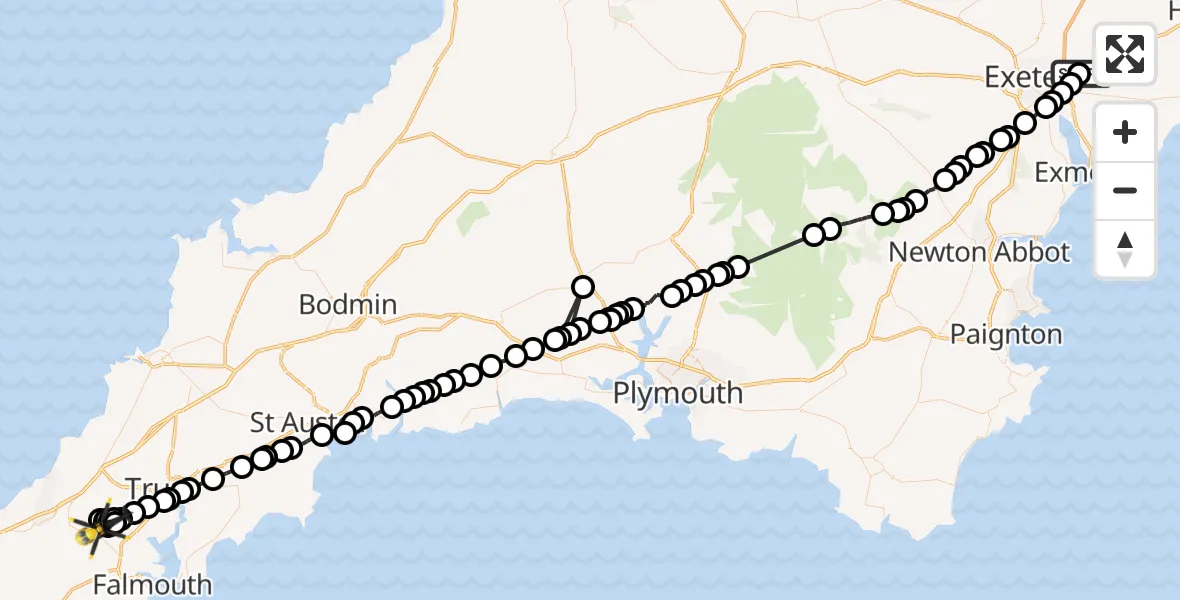 Flight route Police Helicopter Exeter International Airport - Frogpool, 01 July 2026, 17:00