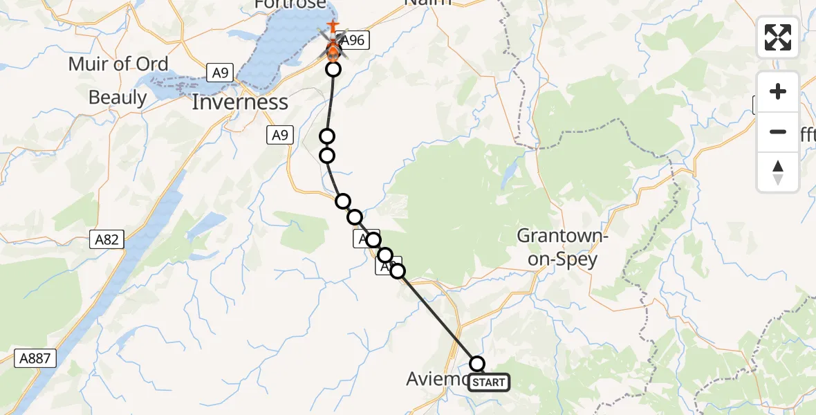 Flight route Coastguard Helicopter Highland - Inverness Airport, 01 July 2026, 17:16