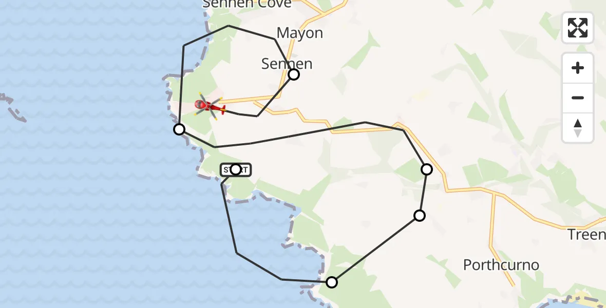 Flight route Air Ambulance Helicopter Sennen - Mayon, 01 July 2026, 17:30