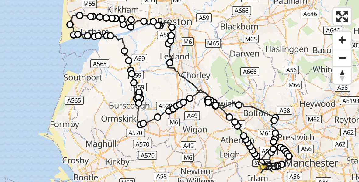 Flight route Police Helicopter Irlam - Manchester Barton Aerodrome, 01 July 2026, 18:08