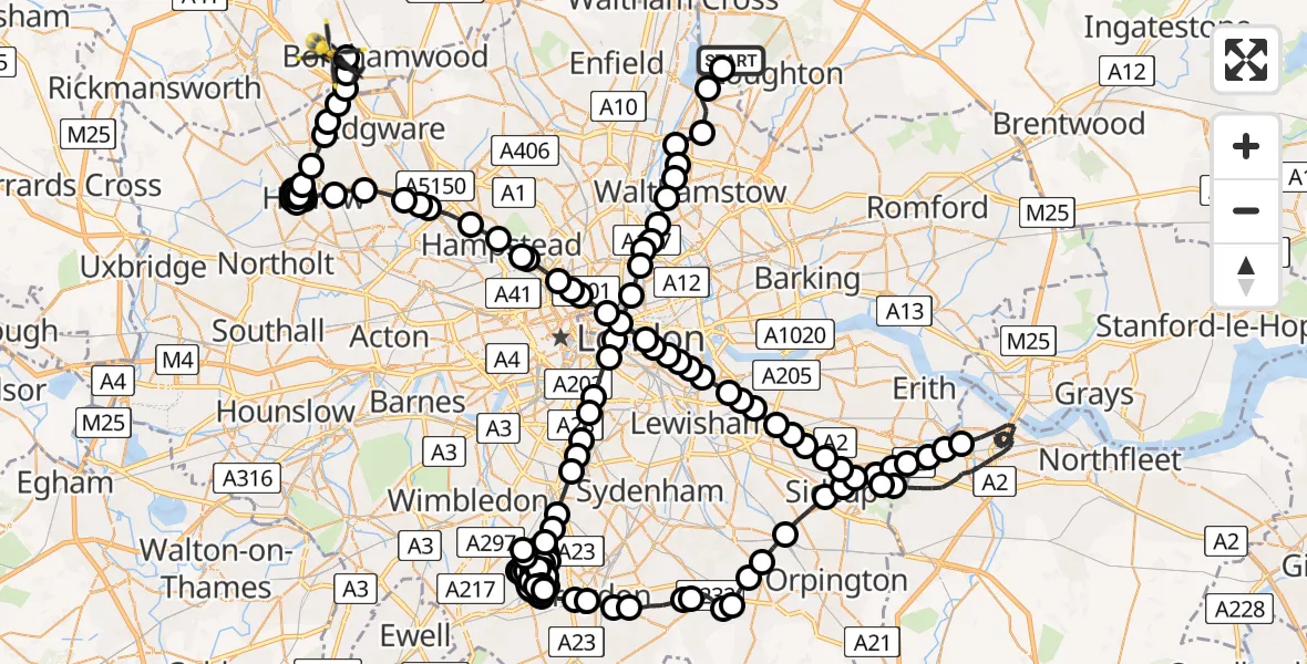 Flight route Police Helicopter Metropolitan Police Air Support Unit Lippitts Hill - Aldenham, 01 July 2026, 18:30