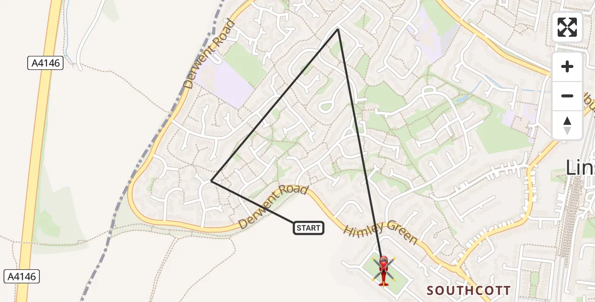 Flight route Air Ambulance Helicopter Linslade - Linslade, 01 July 2026, 18:50