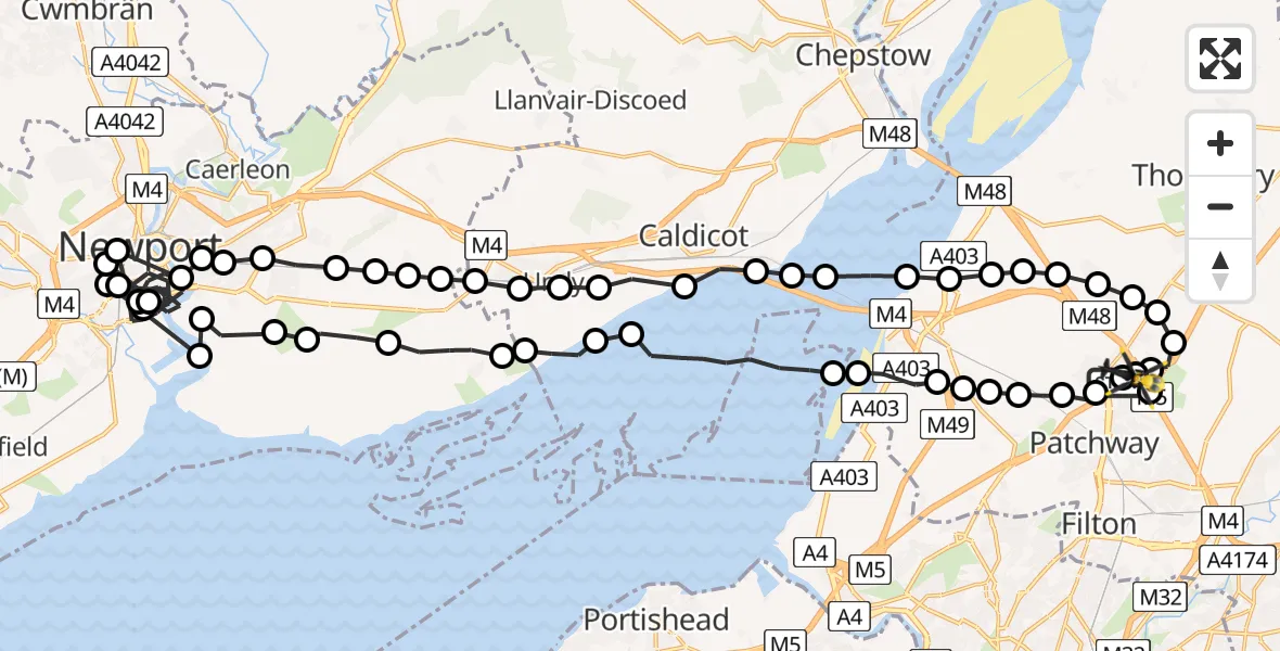 Flight route Police Helicopter Almondsbury Helicopter Base - Almondsbury Helicopter Base, 01 July 2026, 19:30