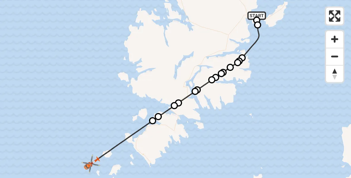 Flight route Coastguard Helicopter Stornoway Airport - North Atlantic Ocean, 01 July 2026, 19:34
