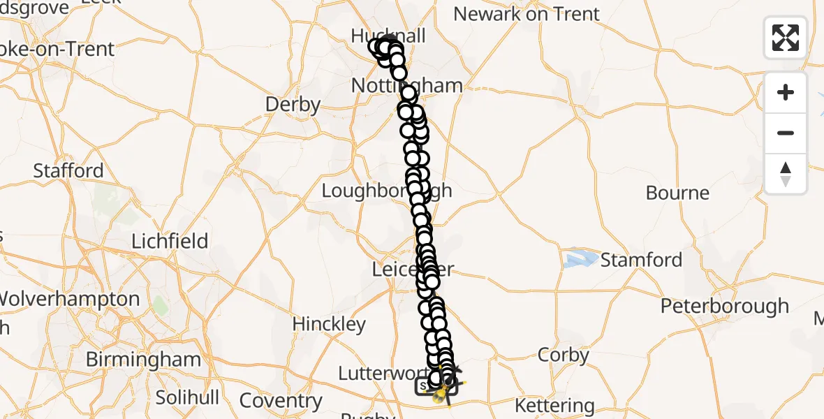 Flight route Police Helicopter Husbands Bosworth - Sulby, 01 July 2026, 19:47