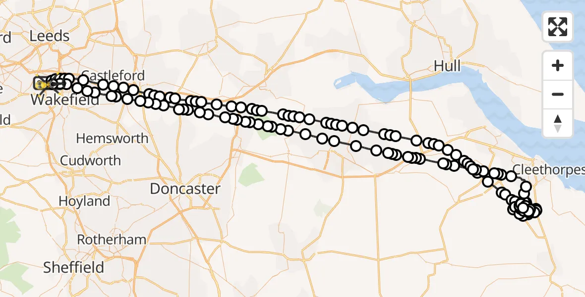Flight route Police Helicopter East Ardsley - East Ardsley, 01 July 2026, 21:10