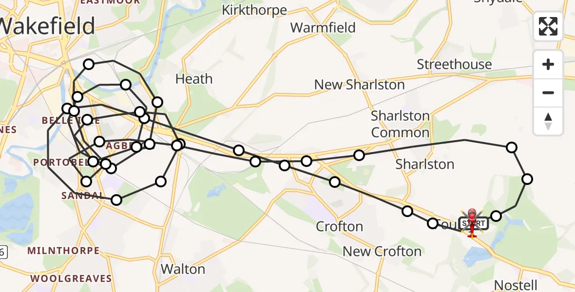 Flight route Air Ambulance Helicopter YAA Nostell Helicopter Port - YAA Nostell Helicopter Port, 01 July 2026, 21:19