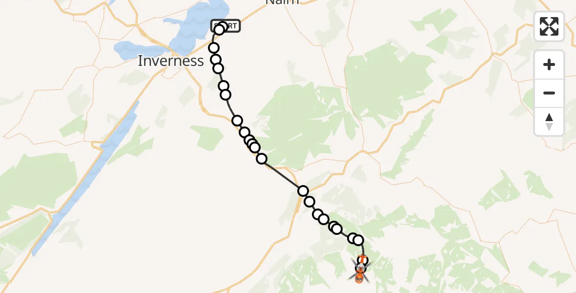 Flight route Coastguard Helicopter Inverness Airport - Ciste Mhearad, 01 July 2026, 21:34