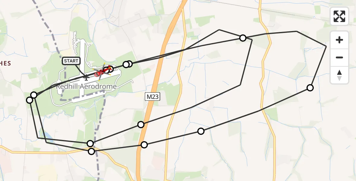 Flight route Air Ambulance Helicopter Redhill Aerodrome - Redhill Aerodrome, 01 July 2026, 21:56