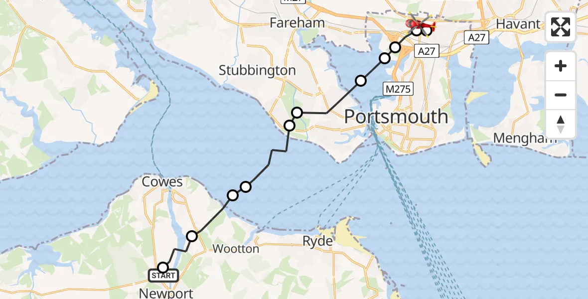 Flight route Air Ambulance Helicopter St Marys Hospital Isle Of Wight - Queen Alexandra Hospital, 01 July 2026, 22:05