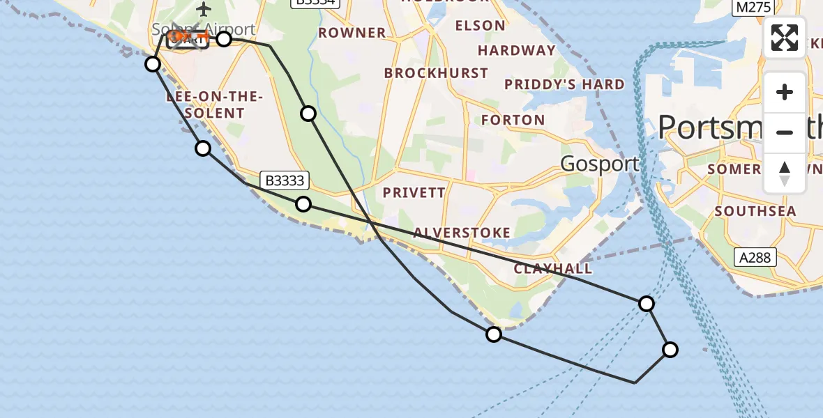 Flight route Coastguard Helicopter Solent Airport - Solent Airport, 01 July 2026, 22:20