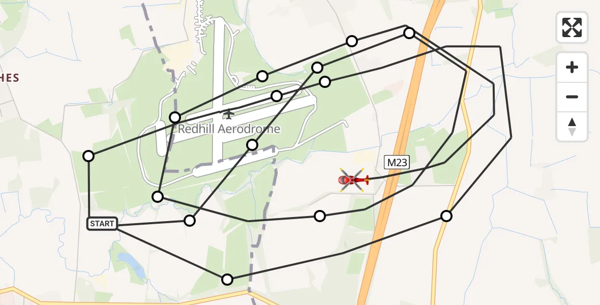 Flight route Air Ambulance Helicopter Redhill Aerodrome - South Nutfield, 01 July 2026, 22:23