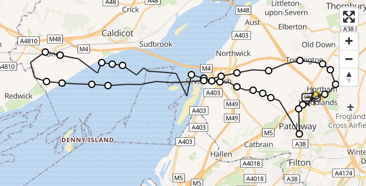 Flight route Police Helicopter Almondsbury Helicopter Base - Almondsbury Helicopter Base, 01 July 2026, 22:32