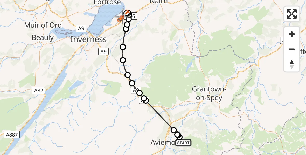 Flight route Coastguard Helicopter Highland - Inverness Airport, 01 July 2026, 22:36