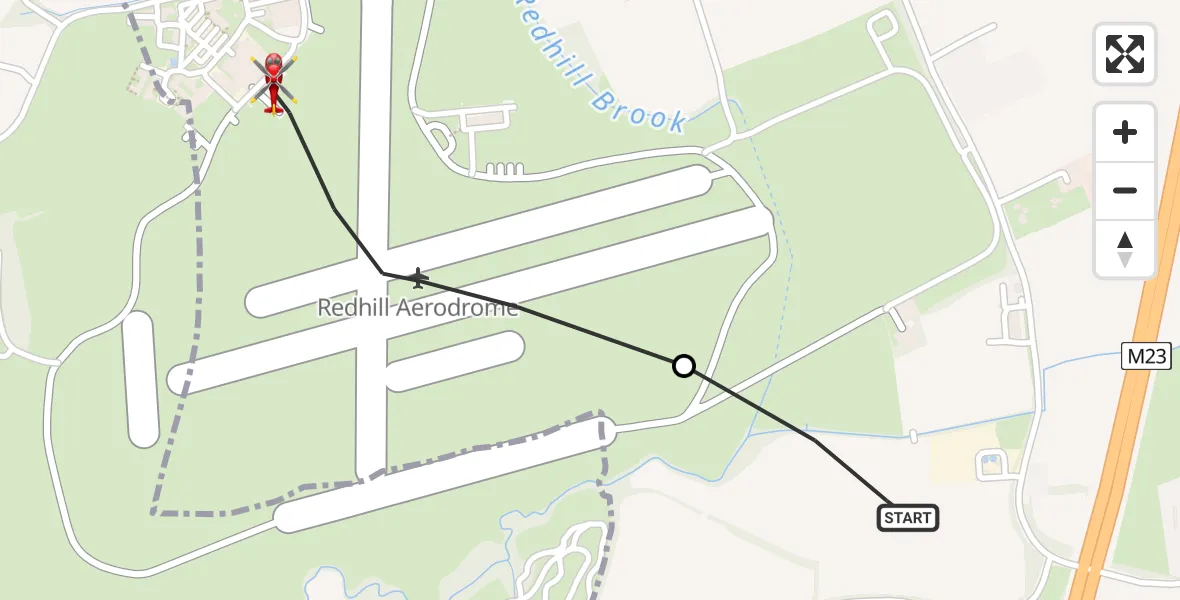 Flight route Air Ambulance Helicopter Tandridge - Redhill Aerodrome, 01 July 2026, 22:41