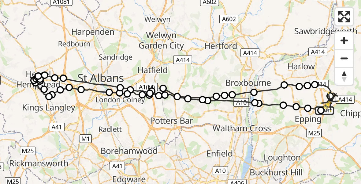 Flight route Police Helicopter North Weald Airfield - North Weald Bassett, 01 July 2026, 23:28