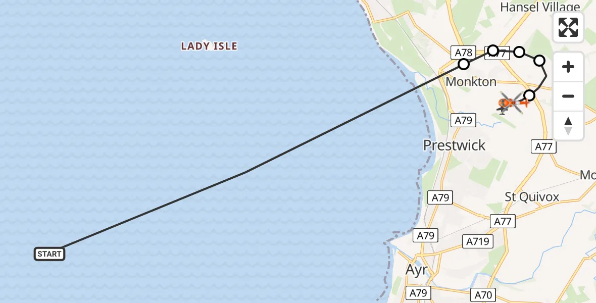 Flight route Coastguard Helicopter Inner Seas - Glasgow Prestwick Airport, 01 July 2026, 23:30