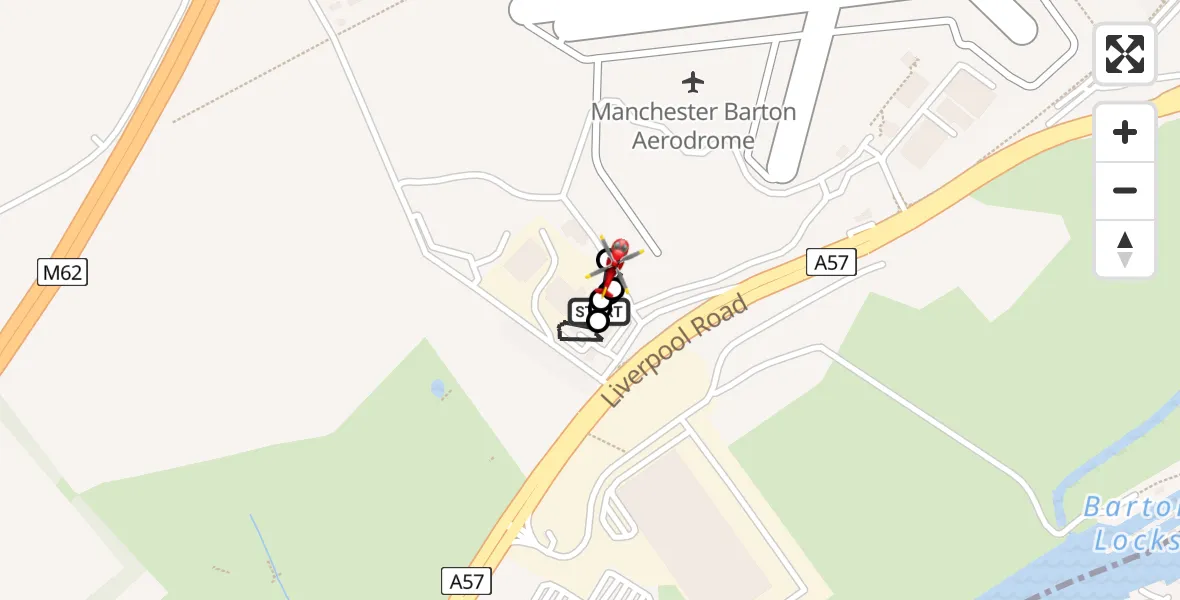 Flight route Air Ambulance Helicopter Manchester Barton Aerodrome - Manchester Barton Aerodrome, 01 July 2026, 23:50