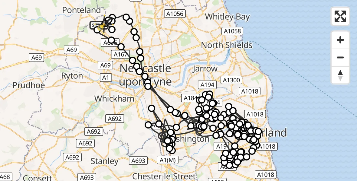 Flight route Police Helicopter Newcastle International Airport - Newcastle International Airport, 01 July 2026, 23:58