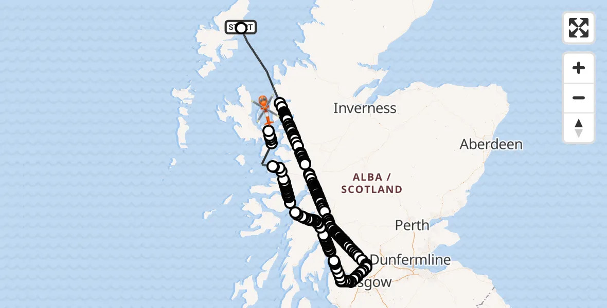Flight route Coastguard Helicopter Stornoway Airport - Inner Seas, 02 July 2026, 00:03
