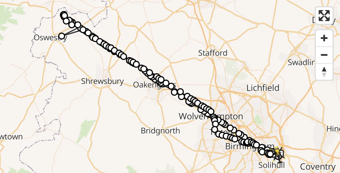 Flight route Police Helicopter Birmingham Airport - Birmingham Airport, 02 July 2026, 01:46