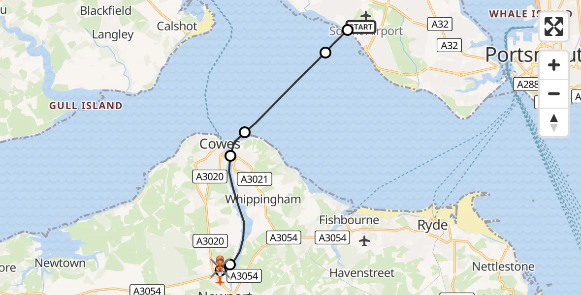 Flight route Coastguard Helicopter Solent Airport - St Marys Hospital Isle Of Wight, 02 July 2026, 03:46