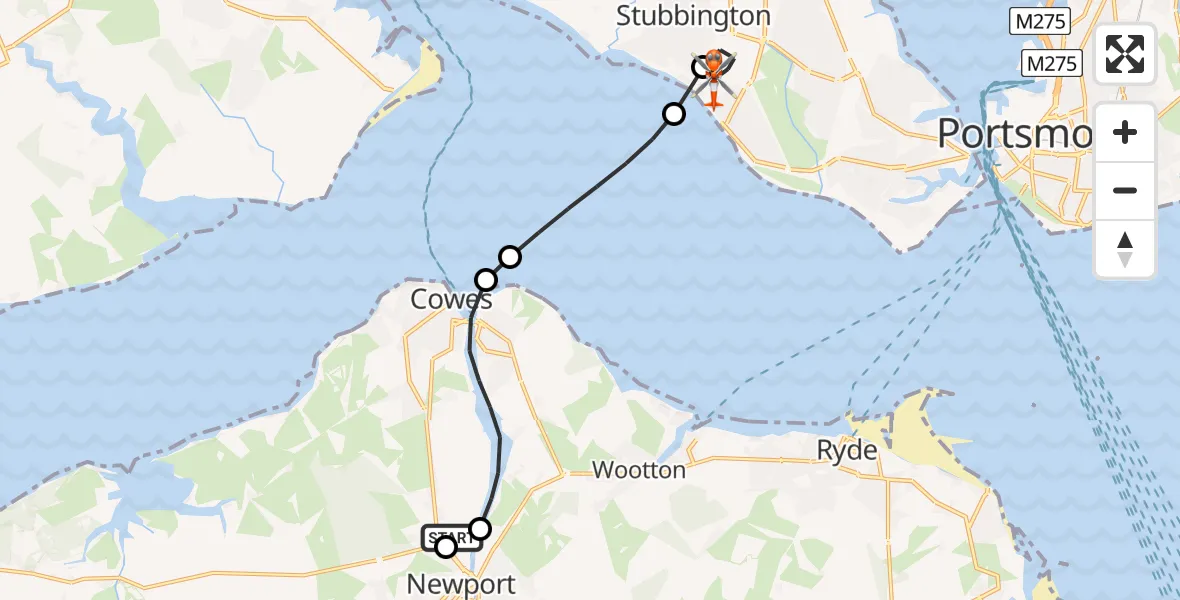 Flight route Coastguard Helicopter St Marys Hospital Isle Of Wight - Solent Airport, 02 July 2026, 04:00