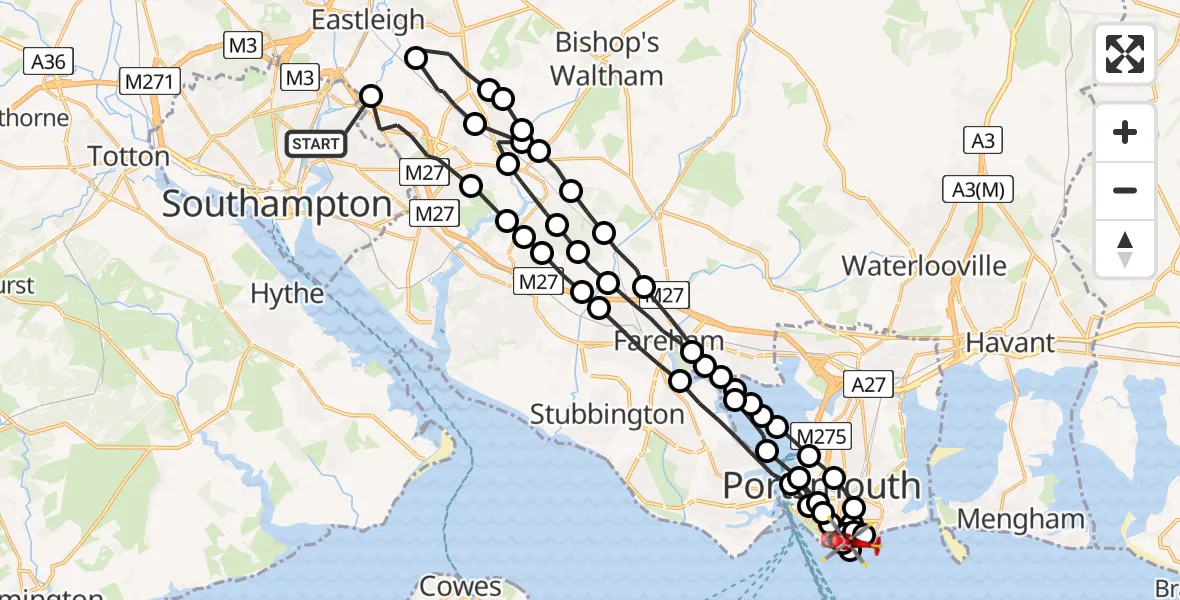 Flight route Air Ambulance Helicopter St Denys - Portsmouth, 02 July 2026, 07:33