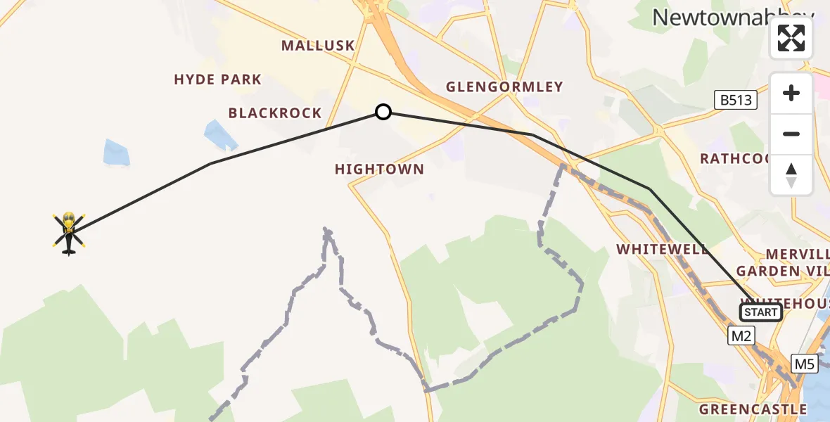 Flight route Police Helicopter Newtownabbey - Antrim and Newtownabbey District, 02 July 2026, 08:53